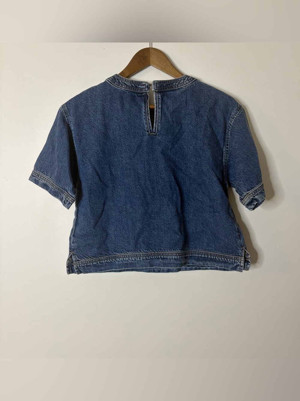 Loft Denim Boxy Crop Top in Dark Blue XXS Petite - Picture 2 of 7